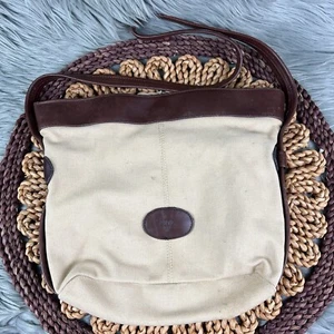 Borsa a tracolla vintage Frye marrone marrone marrone medio tela tracolla pelle - Foto 1 di 8