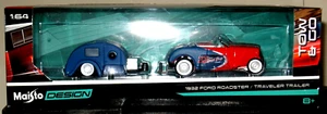 1:64 MAISTO DESIGN 1932 FORD ROADSTER/TRAVELER TRAILER TWO & GO UNOPENED - Picture 1 of 3