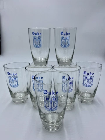 Vintage Duke University Blue Devils Crest Glasses Barware Set Of 7 Cover