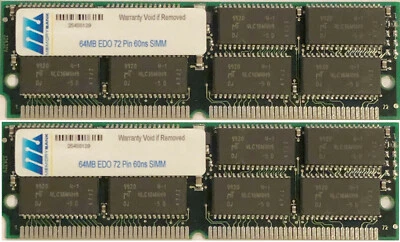 128MB  (2 X 64MB) EDO MEMORY NON PARITY 60NS SIMM 72 PIN 16X32 - Image 1 of 3