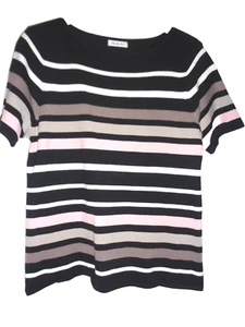 SIZE 18-20 BERKERTEX BLACK PINK & BEIGE STRIPED SHORT-SLEEVE JUMPER - Picture 1 of 2