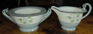 Vtg Harmony House Sheraton 3250 Creamer & Sugar Bowl Gray Band White Flowers EUC - Picture 1 of 17