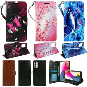 For Moto G 5G (2022 ONLY), Faux PU Leather Wallet Phone Case Stand Strap Card - Picture 1 of 26
