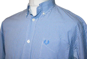 Fred Perry Gingham Check Shirt - L - Turquoise/White - Casual - Button-Down Top - Picture 1 of 13
