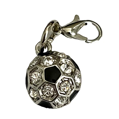 Crystal Soccer Ball Clip On Charm Zipper Pull Purse Bag Charm Silver Tone Enamel - Image 1 of 4
