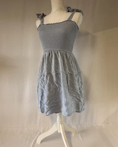 Zesica Women's Smocked Dress Tie Shoulder Strap Sleeveless Light Blue Size S - Picture 1 of 7