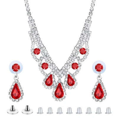 Juego de joyas de lujo a juego collar en V y pendientes colgantes conjunto de joyas, brillantes... Foto 1 de 4