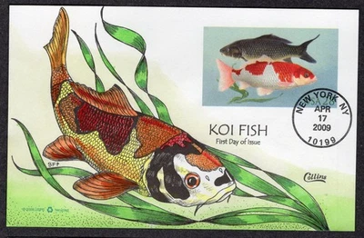 2009 KOI FISH Postal Card (Scott UX556) - Collins Hand Painted FDC TE144 - Image 1 of 2