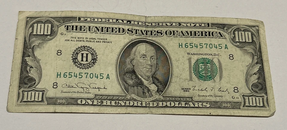 1990 $100 One Hundred Dollar Bill 65457045 Federal Reserve Note Legal Tender USA - Image 1 of 4