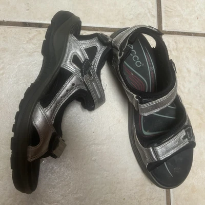 ecco yucatan sandals size 37 womens 6  silver black  hiking trail 2 strap GUC! - Image 1 of 4