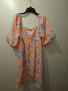 Floral Babydoll Dress XL 100% Polyester Puffed Sleeves Zipper Lined Whimsy Fair - Picture 1 of 8