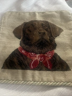 Brown  labrador retriever Needlepoint Pillow Case Cover New Wool 11” Lab Dog Pup - Image 1 of 2