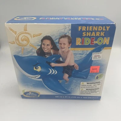New Inflatable Intex Friendly Shark Ride On 60X41 2015 Blow Up Rider Blue NOS - Image 1 of 4