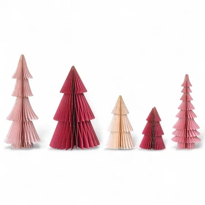 CREATIVE CO-OP Fuschia Pink & Red Honeycomb Paper Christmas Trees | 5 Sizes