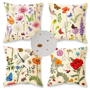 Spring Summer Outdoor Waterproof Pillow Covers Set of 4 Floral Farmhouse - Picture 1 of 7