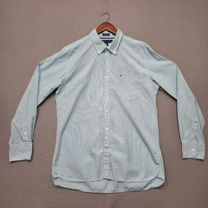 Camisa Tommy Hilfiger Para Hombre Rayas Verdes Calce Personalizado Años 80 2 Capas Manga Larga Talla L - Imagen 1 de 7