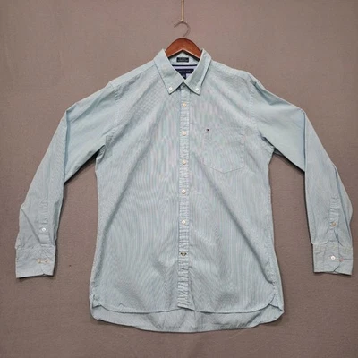 Camisa Tommy Hilfiger Para Hombre Rayas Verdes Calce Personalizado Años 80 2 Capas Manga Larga Talla L Foto 1 de 4