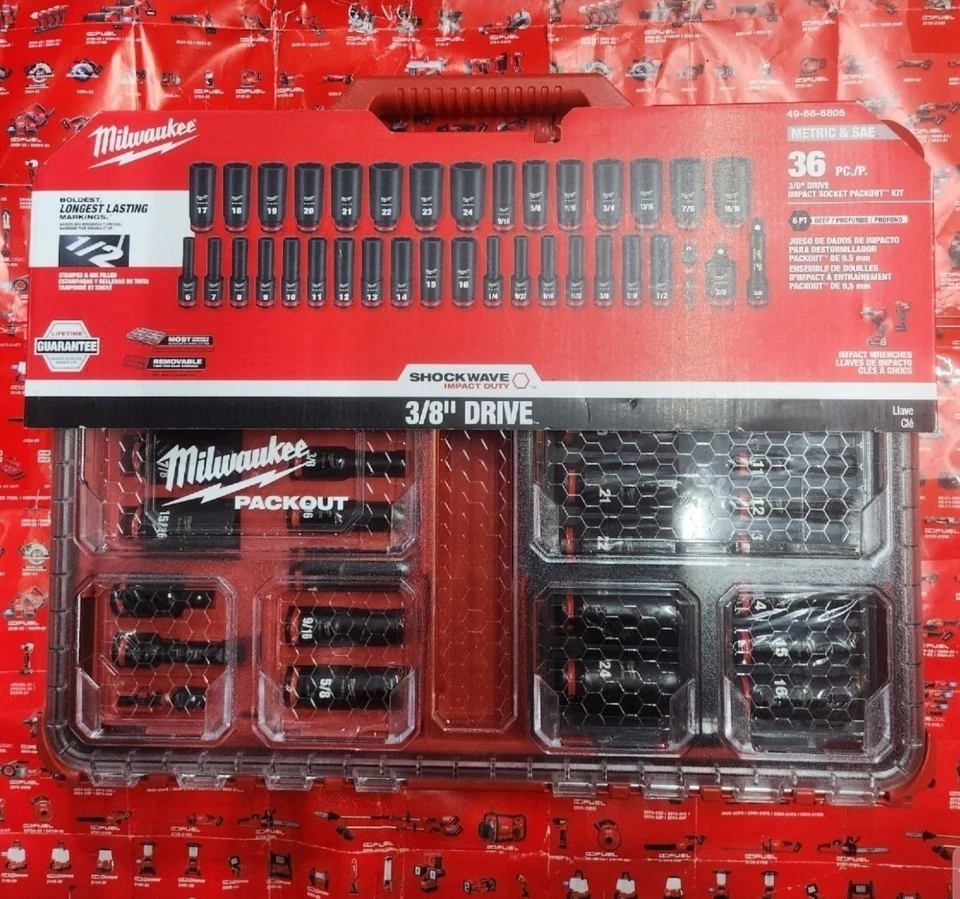 ⭐️NEW⭐️ Milwaukee PACKOUT SHOCKWAVE 3/8" 36 Pc Impact Socket Set - Image 1 of 1
