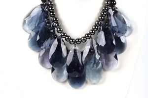 Joan Rivers Signed Blue~Purple Acrylic Faceted Teardrop Statement Necklace 18" - Picture 1 of 9