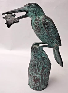Figurine bronze H. Packmor GmbH martin-pêcheur avec poisson oiseau sculpture jardin 2,11 lbs - Photo 1/5