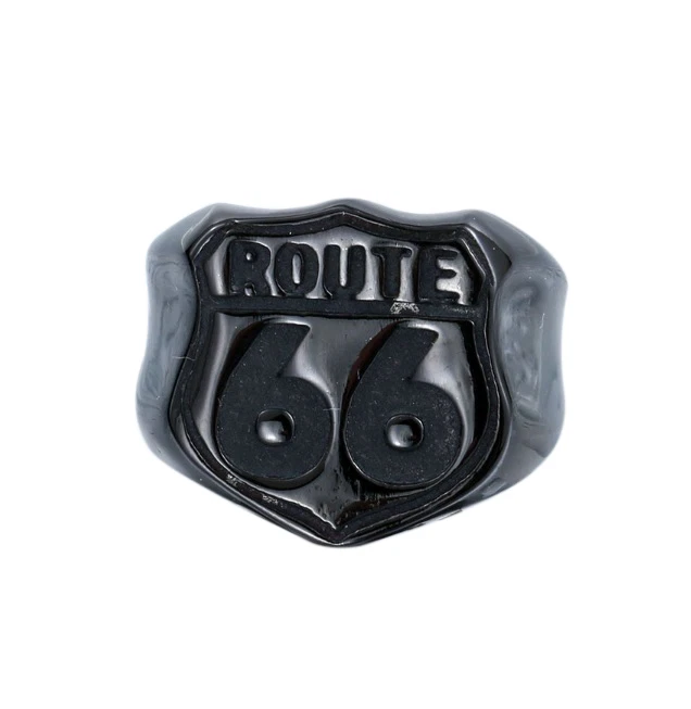 Route 66 Anillo Negro Motociclista EE. UU. Punk Motocicleta Gótica Unisex 316L Acero Inoxidable Foto 1 de 1