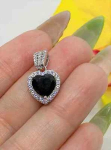 2Ct Lab Created Black Diamond Womens Heart Shape Pendant 14k White Gold Plated - Picture 1 of 6