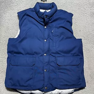 Vintage Orvis Puffer Vest Mens XL Blue Goose Down Snap Zip Vintage 80s Outdoors - Picture 1 of 11