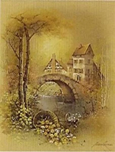 Andres Orpinas Druck Litho in USA 50 Stück Brück am Dorf 20,4 x 15,2 cm SC-2961 - Picture 1 of 1