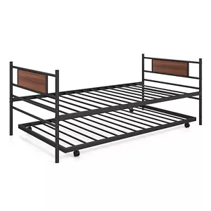 Metal Daybed with Trundle Mattress Foundation Heavy-Duty Sofa Bed Twin Size - Picture 1 of 9