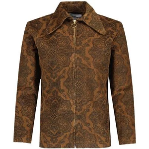 MENS RETRO MOD 60s 70s BEAGLE DAGGER COLLAR CORD ZIP SHIRT Ziggy Paisley MC1085 - Picture 1 of 6