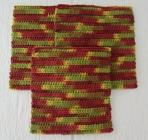 Handmade Set OF 3 Crochet Cotton DISH/WASH CLOTHS Shades of Rust Olive Green - Picture 1 of 2