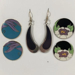 Vtg Earrings Laurel Burch Isle Of Skye Cloisonné Enamel Flowers Horses Pierced - Picture 1 of 18
