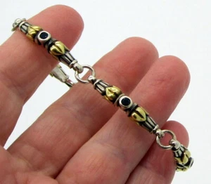 Estate Lagos Caviar Arcadian Sterling Silver 18K Gold Sapphire 20 Gram Bracelet - Picture 1 of 4