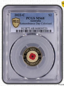 Australia, 2 Dollars 2022-C, Remembrance Day - Red Poppy, PCGS MS68 - Picture 1 of 2