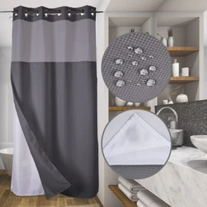 Grey Hook Free Stall Shower Curtain 48x74" Hotel Quality Top See Through - Picture 1 of 6