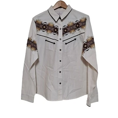 Panhandle Slim Shirt Woman Large White Western Aztec Arrow Snap Southwes Cowgirl - Image 1 of 4