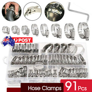 Stainless Steel Hose Clamps Clips Adjustable Range Worm Gear Pipe Clamp 91X Kit