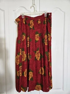 Vtg SK & Company 20 W Fall Floral Print Accordion Pleated Midi Skirt Red Lined - Picture 1 of 8