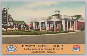 Montgomery AL ~ Doby's Hotel Court ~ Roadside Motel ~ Art Deco S/W Schild ~ um 1950 Leinen - Bild 1 von 2