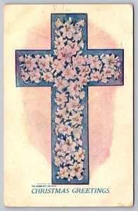 Vintage Weihnachtsgruß Postkarte 1907 mit Blumenkreuz Motiv - Bild 1 von 2