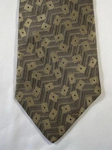 Corbata de seda vintage Donna Karan ancha 'kipper' - dorada/negra geométrica - Imagen 1 de 4
