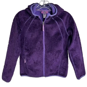 REI Ridge Full-Zip Hoodie Jacket Girl 10-12 Purple Embossed Floral Sherpa Fleece - Picture 1 of 11