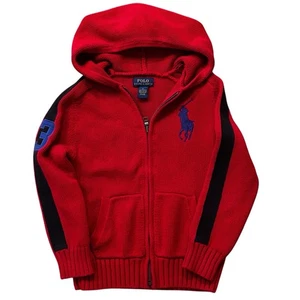 Polo Ralph Lauren Full Zip Cotton Sweater Hoodie Big Pony Red Toddler Size 6 - Picture 1 of 5