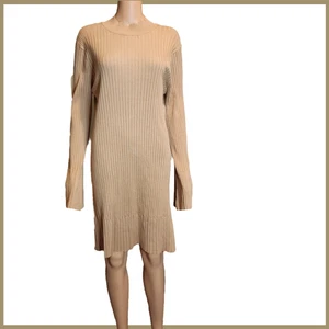 Halogen Mock Neck Long Sleeve Rib Sweater Dress NWT Tan XL - Picture 1 of 11