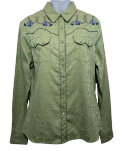 Camisa Western De Colección Wrangler Para Mujer Mediana Perla A Presión Diente de Sierra Bolsillos Bordados - Imagen 1 de 7