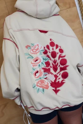 Free People Final Call Rosa Logo Sudadera con Capucha Floral Bordada Sudadera Chaqueta S Foto 1 de 4