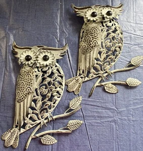 Rustic Metal Owl Hanging Wall Decor Set of 2 - Picture 1 of 5
