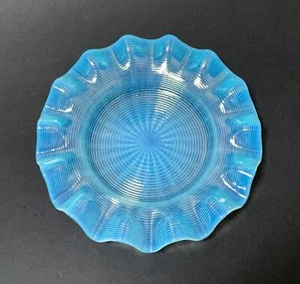 ANTIQUE VICTORIAN THREADED OPALESCENT GLASS RUFFLED RIM BOWL HAND BLOWN - Bild 1 von 8