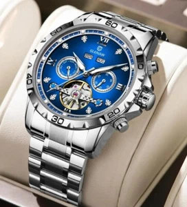 * Luxus Mechanische Automatik Armbanduhr Herren Datum Chronograph Blau - Bild 1 von 7