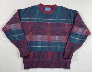Vintage Pendleton Mens Wool Sweater Checker Plaid Crewneck Thick Colorful USA L - Picture 1 of 9